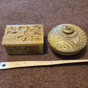 Vintage Carved Soap Stone Trinket Box Lot Of 2